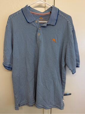 Tommy Bahama Blue Striped Polo Shirt Men’s XL Short Sleeve